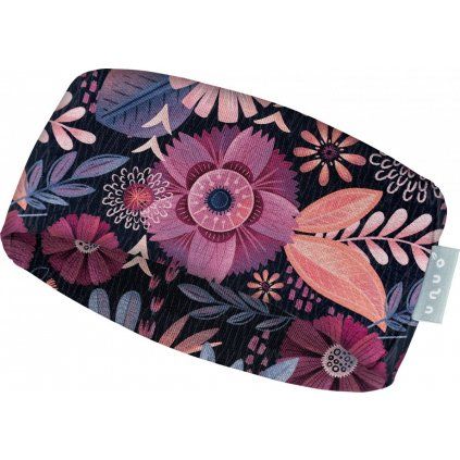Dětská fleecová čelenka UNUO Elise fialová, Kouzelné květiny (Velikost M (49 - 52 cm), Věk 3-6 let)