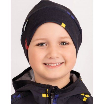 Dětská čepice UNUO fleecová Sport, Černá, Kostičky (Velikost S (45 - 48 cm), Věk 1-3 roky)