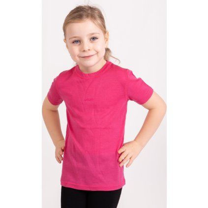 Dětské merino triko UNUO s krátkým rukávem Nature, Fuchsiová (Velikost 98/104, Věk 2-4 roky)