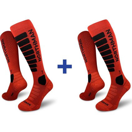 Lyžařské kompresní merino ponožky NORTHMAN 21 2-pack červené (Velikost 42-47)