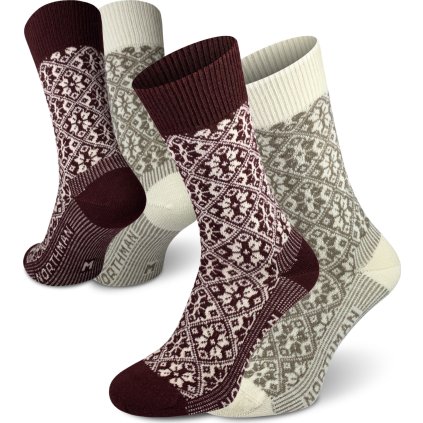 Zimní merino ponožky NORTHMAN Bolge 2-pack vínová a bílá (Velikost 42-44)
