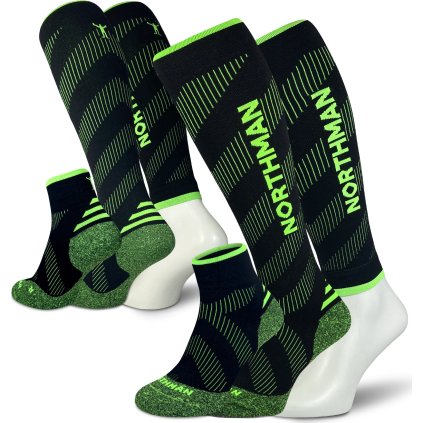 Kompresní ponožky a návlek NORTHHMAN Elite 3-pack zelené (Velikost 42-47)