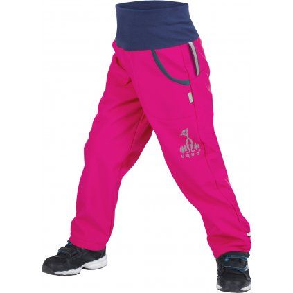 Dětské softshellové kalhoty UNUO s fleecem Fuchsiové + reflexní obrázek Evžen (Softshell kids trousers) (Velikost 98/104, Věk 2-4 roky)